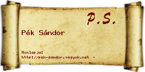 Pék Sándor névjegykártya